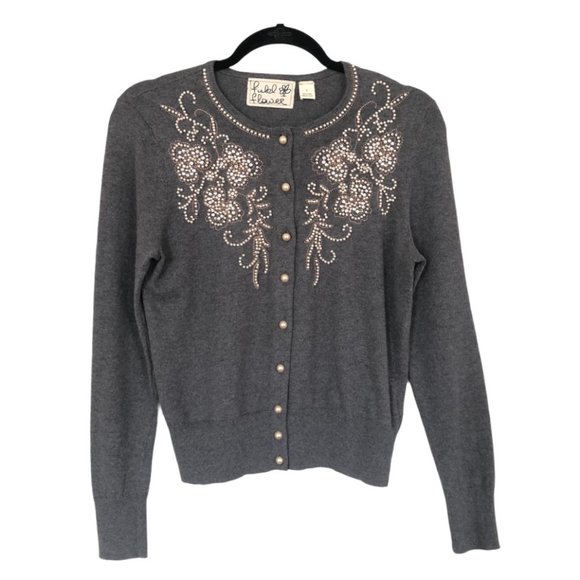 Anthropologie Pearl Embellished Gray Cardigan Sz S - Picture 4 of 12